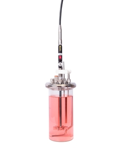 Rxn-10 probe with a bio multi optic in sleeve in a benchtop bioreactor for Life Science industry