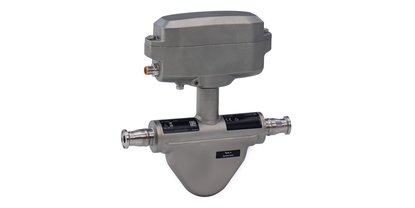 Hygienic mass flowmeter with highest repeatability and compact transmitter for filling and dosing